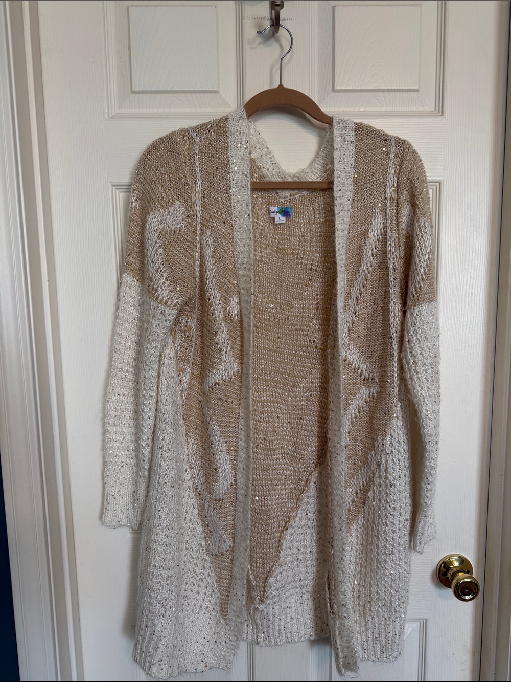 Open-Front Knit Cardigan in Beige and Cream - Women's